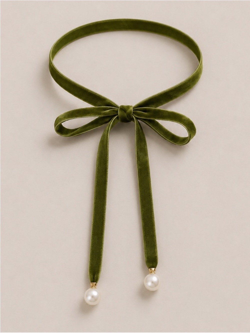 New! Olive Green Velvet Pearl Bow Necklace NWOT 5002